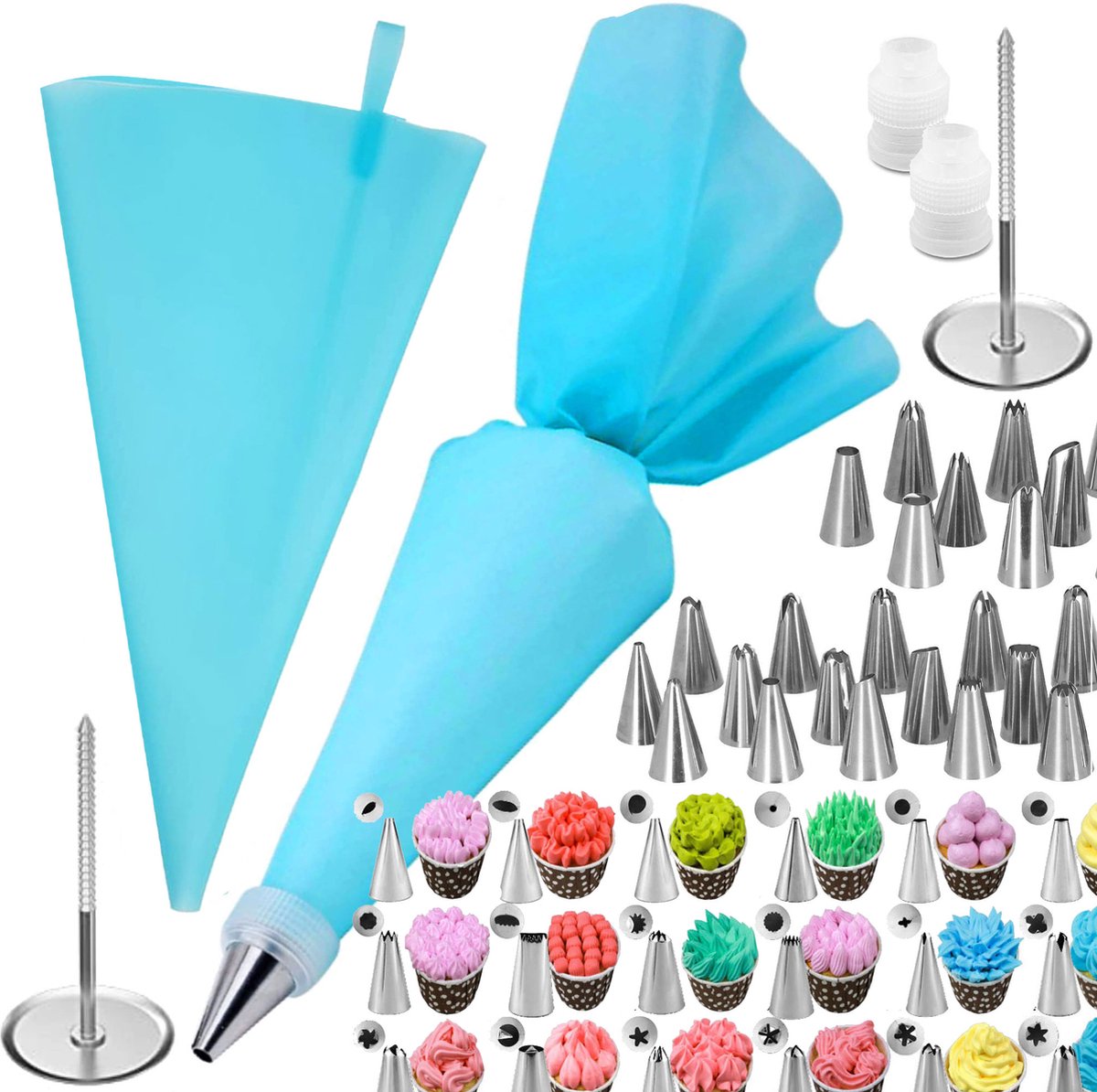 Springos Taart Decoratie Set | Taart Decoratie | 38-Delig | Inclusief Opbergdoos | Vaatwasserbestendig | Blauw